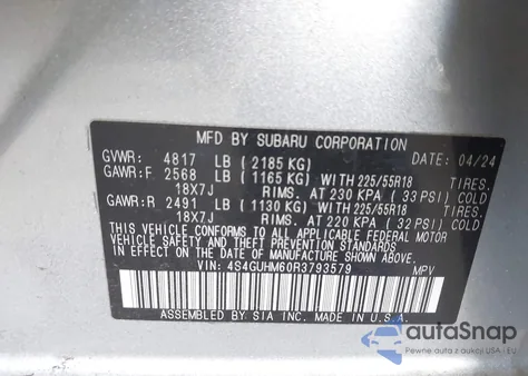 2024 Subaru Crosstrek Limited из США, поврежденный, VIN 4S4GUHM60R3793579